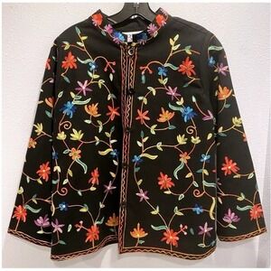 Vintage‎ BFA Club Scene Embroidered Floral Jacket Black Boho Folk Art 90s Style